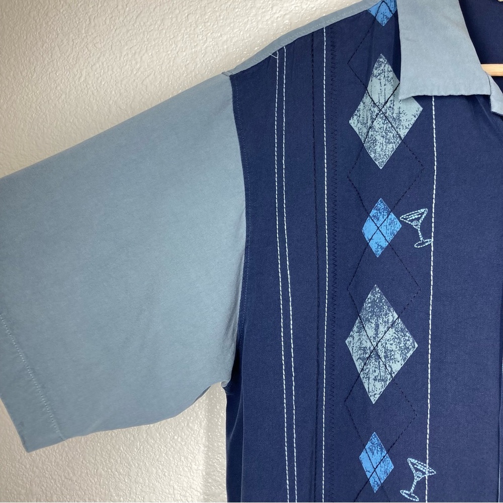 Tommy Bahama Silk Shirt Medium Martini Glass Argyle Silk Button Down Blue - Picture 5 of 13
